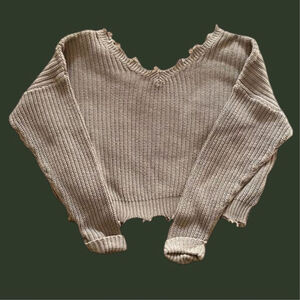 Moon & Madison Cropped Fringe Cable Sweater, Size XS